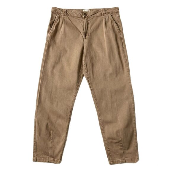 Sezane Manu Wide Leg Low Rise Pleated Trousers in Coffee Tan Size 46 FR 14 US - Picture 1 of 5